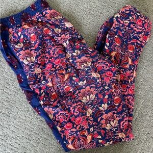 Mudd Boho Blue and Red Floral Pants with Ankle Cinch